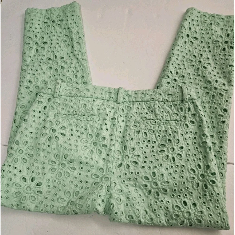 J. CREW Cafe Capri Eyelet Pants in Mint Seafoam Green Size 2 Women Cotton Prep